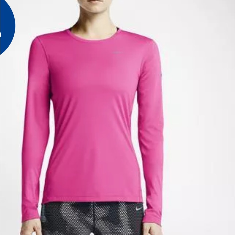 NWT Nike Womens Miler Long Sleeve Running Top - Pink Pow/Silver 519833 Medium